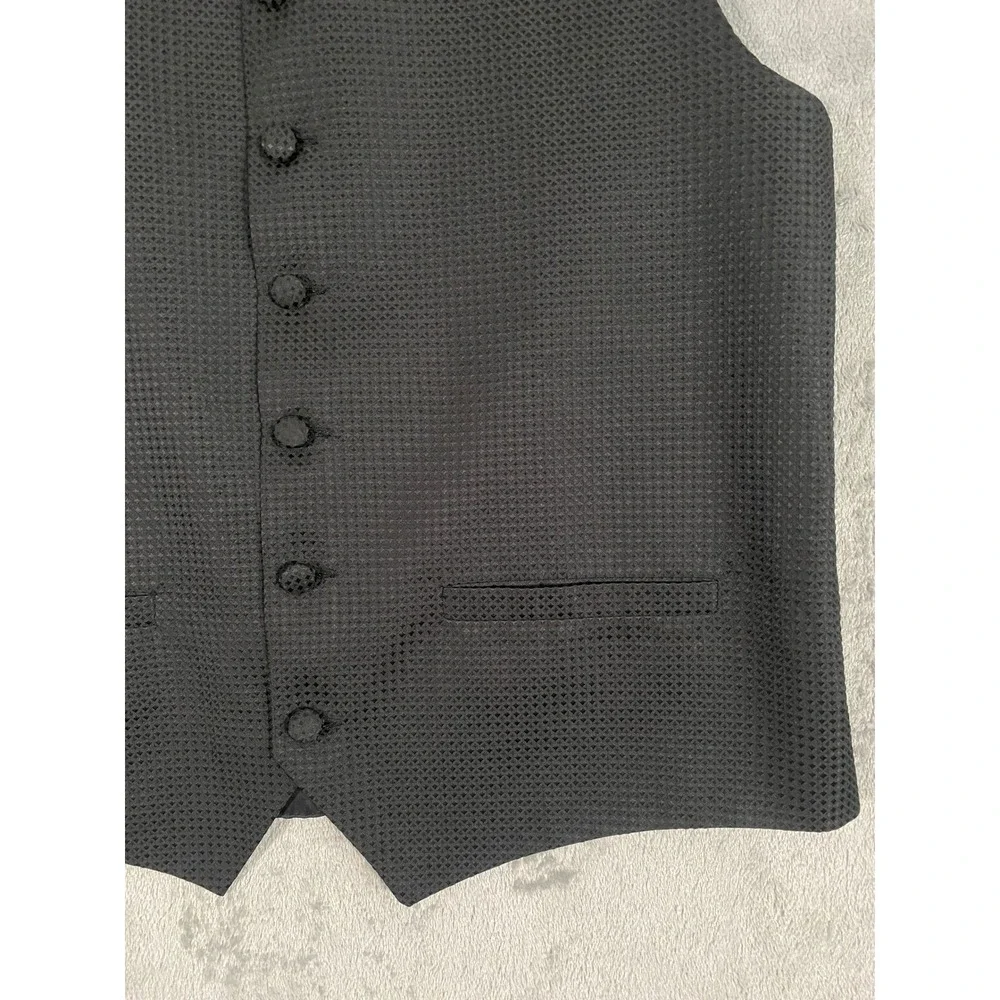 Louis Roth Vest Mens M Black Textured Diamond Formal 6-Button Waistcoat USA Made